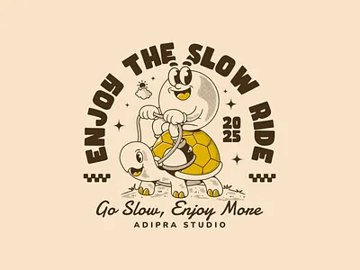 Enjoy the slow ride, turtle character illustration slow living