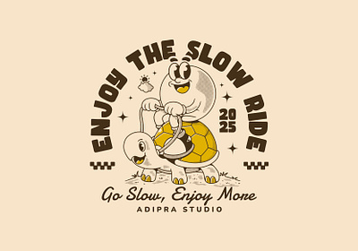 Enjoy the slow ride, turtle character illustration slow living