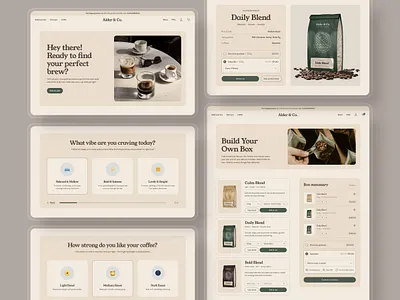 Coffee Roastery E-commerce UI Kit - Quiz Flow, Custom Order Page coffee coffee bean coffee roastery coffee shop custom order delivery e commerce ecommerce online shop order order summary question questionnaire questions quiz roastery steps subscription website