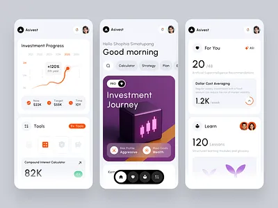 Asivest – Mobile Investment Tools Dashboard App ai app asivest crypto dashboard design finance invest investment learn mobile stock tool ui uidesign ux