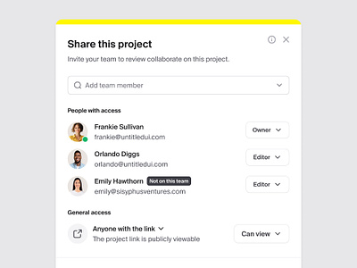 Share modal — Untitled UI clean ui invite invite modal modal pop over pop up popover popup product design share share modal sharing sharing settings ui design user interface ux design