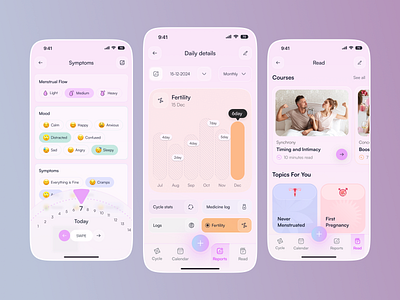 Period Tracker mobile App app app design calendar health app interface design minimal mobile mobile app mobile app design mobile app ui modern app ui period tracker period tracker app period tracker app design pregnancy tracking app ui tapu ui ux women health
