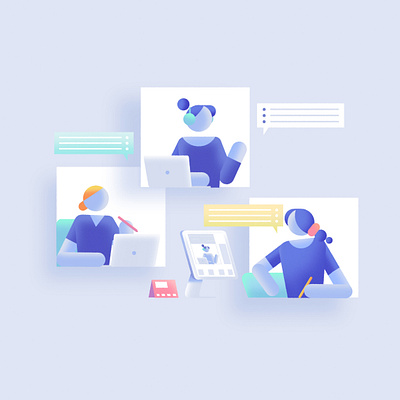Seamless Remote Collaboration 3dillustration collaboration creativedesign digitalworkspace dribbble gradientdesign illustration minimal character design modernwork office space remotework teamwork workfromhome