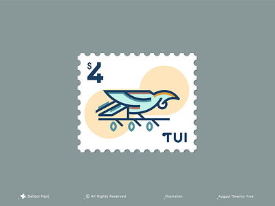 Tui Abstract Bird Stamp animal brand branding clean dollar fly geometry graphic design illustration lettering line art logo mail minimal modern nature new zealand post wild life wings