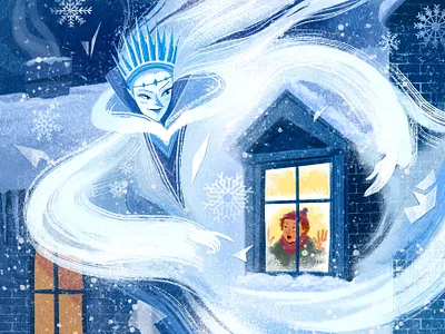 Children’s Book Illustration: The Snow Queen blue book illustration boy child children illustration cover editorial fairytale illustration magic night queen snow snowflakes tale window winter