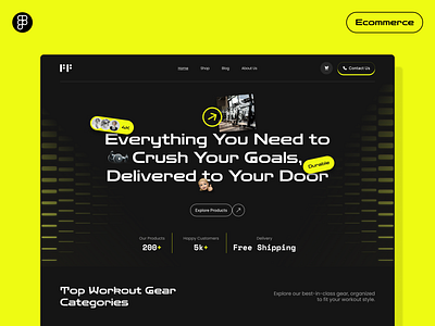 E-commerce Fitness Gear Store UI Design crossfit ecommerce exercise fitness fitness hero section gym header illustration landing page product design product page shop sports sports landing page sports website store typography web design website workout