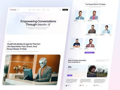 🤖 ChatFinity - About Us Page Design for SaaS Website about page ai agent chatbot creative design cta section figma graphic design homepage saas landingpage saas website team member testimonial ufinity studio ui ux design visual design web design web template web ui website design widget