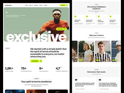 NetMaster - Tennis Academy Landing Page agency branding clean coaching courses design ecommerce landing page live score football modern product shop sport sports tennis trainer training ui ux web design website