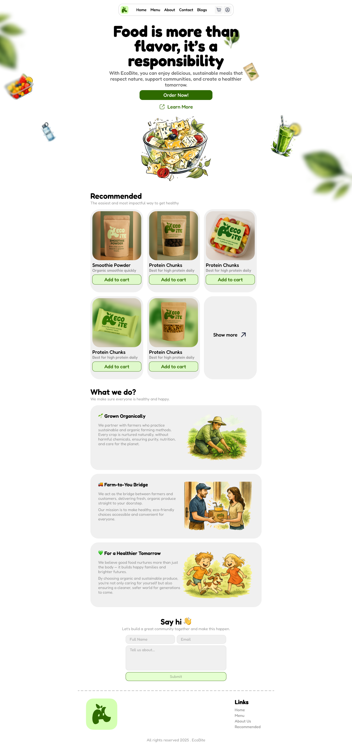 EcoBite - Landing Page Design ai ecobite features figma freelancer graphic design hero section landing market photoshop portfolio products uiux user website work