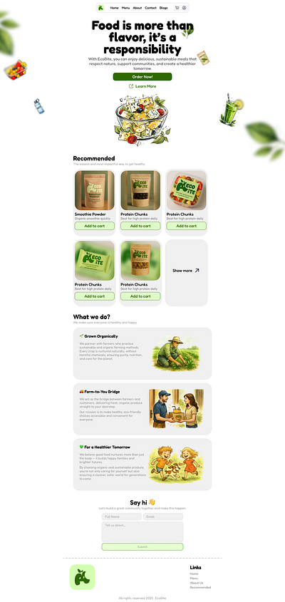 EcoBite - Landing Page Design ai ecobite features figma freelancer graphic design hero section landing market photoshop portfolio products uiux user website work