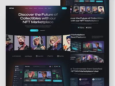 NFTAN - NFT Landing Page bitcoin blockchain crypto crypto art cryptocurrency dark ui eth gradient landing page nft nft marketplace nft website nfts token ui ux web web design web3 website