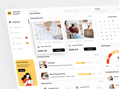 Milestone Academy - E Course Dashboard card classes course course app course dashboard dashboard dashboard page design e learning graphic design learning learning app learning platform minimalist product design simple training ui ui design uiux