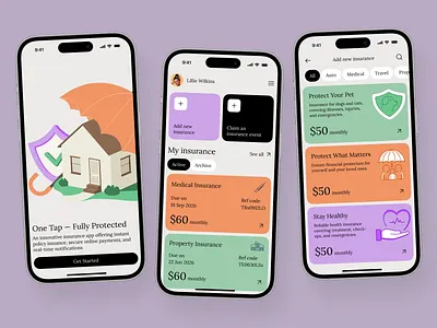 Insurance Mobile App Onboarding app design app interface application design insurance mobile app mobile app design mobile ui modern app ui popular ui design ui ux user flow