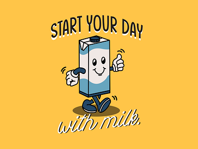 Milbo - Start Your Day With Milk Illustration box cartoon design illustration milk vector vintage walking