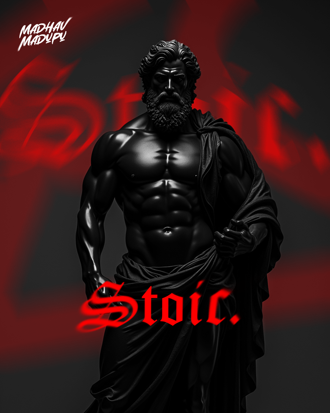 Stoic | Graphic Design 3d animation black branding design graphic graphic design instagram logo madhav madhavmadupu madupu motion graphics photoshop red sculpture stoic ui