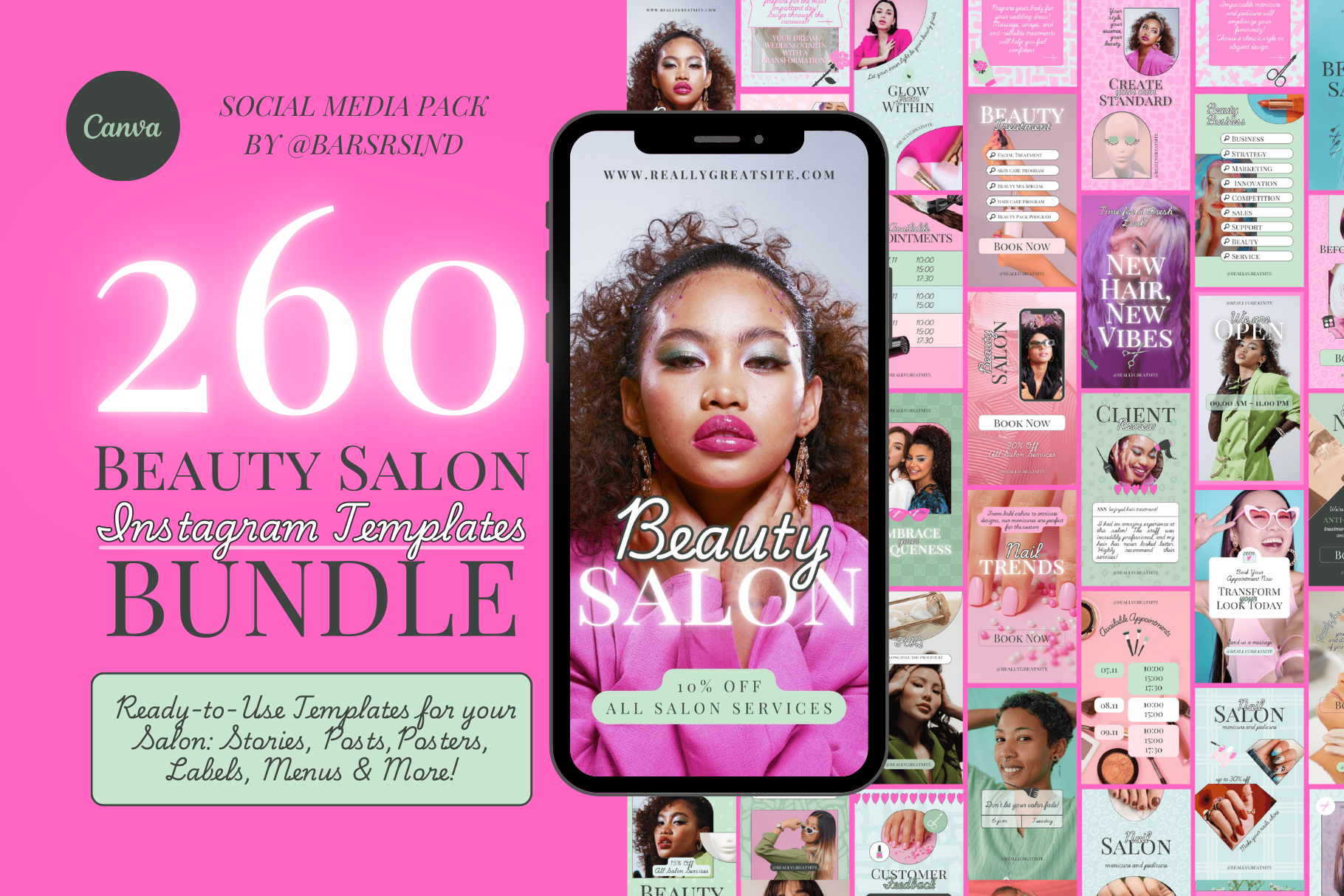 260 Glam Beauty Salon Canva Templates Bundle beauty branding bundle canva design elegant fashion graphic design instagram luxury print salon social media spa template templates trendy