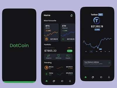 DotCoin – Modern Crypto Wallet & Portfolio bitcoinapp cryptoapp cryptocurrency cryptodashboard cryptowallet darkui dashboardui ethereum financeapp financedashboard fintechdesign minimaldesign mobileappdesign mobilewallet neumorphismui portfolioapp tether walletapp