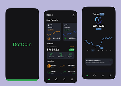 DotCoin – Modern Crypto Wallet & Portfolio bitcoinapp cryptoapp cryptocurrency cryptodashboard cryptowallet darkui dashboardui ethereum financeapp financedashboard fintechdesign minimaldesign mobileappdesign mobilewallet neumorphismui portfolioapp tether walletapp