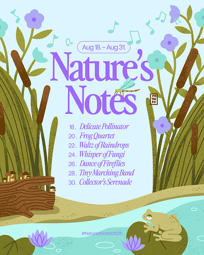 Nature's Notes | Art challenge art artchallenge beautiful challenge design digital frog illustration lake lillypad minimal mushroom music nature naturesnotes procreate prompt simple