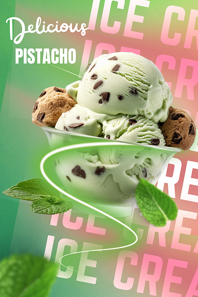 DELICIOUS PISTACHO ICE CREAM FLYER branding graphic design