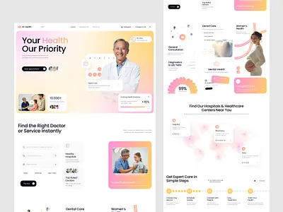 HC.Health - Medical Website Landing Page alif app cards care design doctor health hero landing landing page medical medicare modern page ui ui ux design ux web design webdesign website