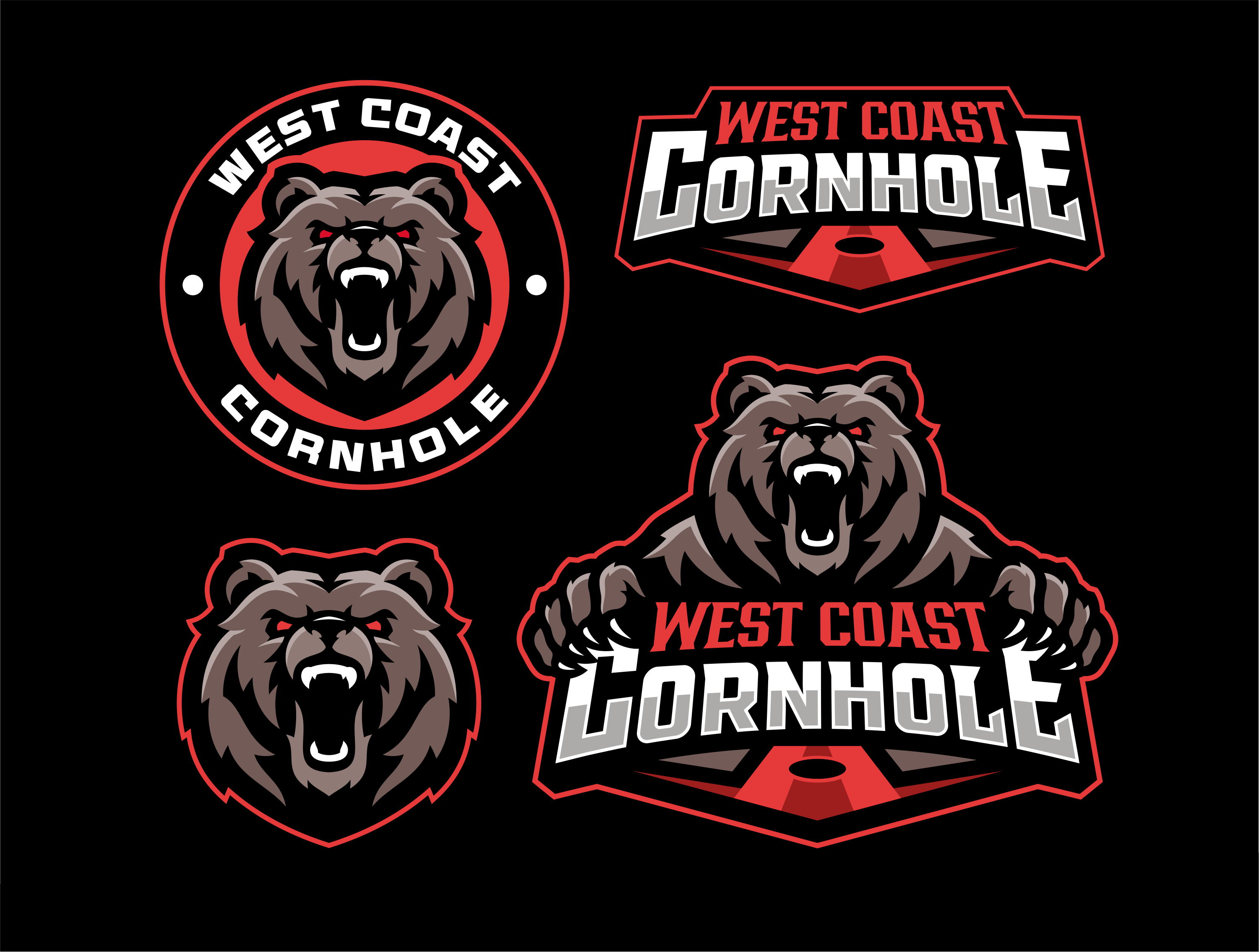 GRIZZLY BEAR Logo Pack Done for WEST COAST CORNHOLE bear bearlogo branding cornhole logo esport esportlogo gamer gaming graphic design grizzly grizzlybear.bearlogo illustration logo mascot mascot logo sport sportlogo sports sports logo