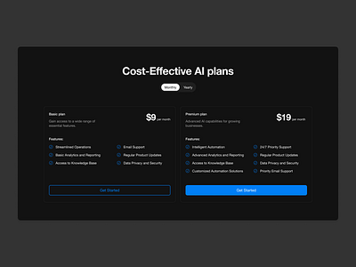 Dark Pricing - UI KIT ai ai plan ai plans auto layout bento bento box cost effective dark mode desktop landing page plans pricing plan pricing section responsive saas section ui ui kit ux web