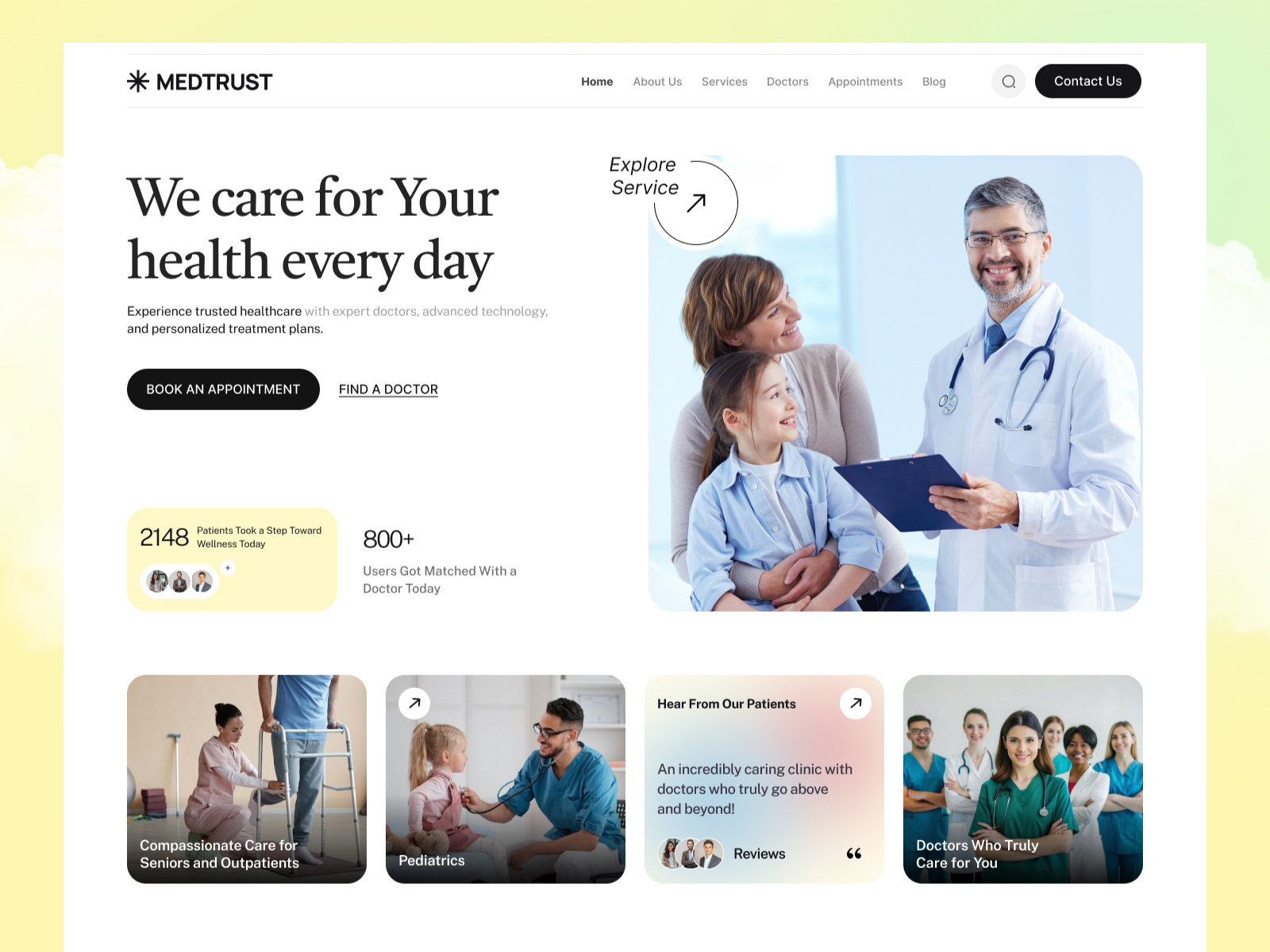 MedTrust - Trusted Healthcare Website -Clinic Website Design clinic clinic website template doctor appointment doctor website gradient healthcare health care service health saas design health wellness healthcare landing page healthcare website hospital web design jabel medical platform medical services design medical website mental health web modern medical website online appointment system patient dashboard telehealth platform