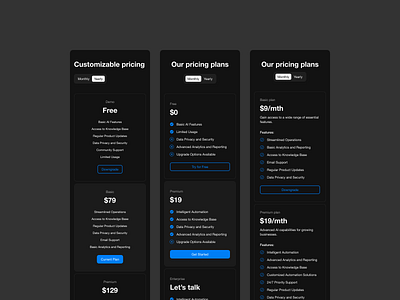 Dark Pricing - Responsive Mobile ai ai plans auto layout bento cost effective customizable pricing dark mode landing page mobile options plans pricing pricing plans pricing section responsive responsive mobile ui ui kit ux