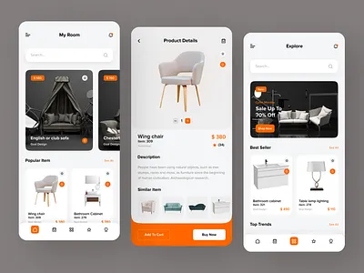 Modern Furniture E-Commerce Mobile App UI appconcept appdesign cleanui dribbbleshot ecommerceapp ecommercedesign furnitureapp homedecorapp minimaldesign mobileappui modernui productdesign shoppingapp uiuxdesign uxdesign