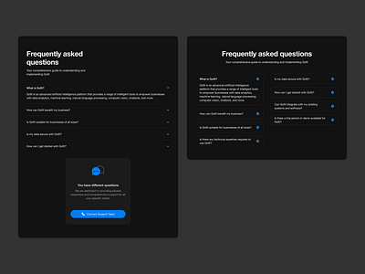 Dark FAQs - Responsive Tablet ai auto layout bento dark mode faq faq section help help center landing page responisve tablet responsive saas saas landing page section support support team tablet ui ui kit ux