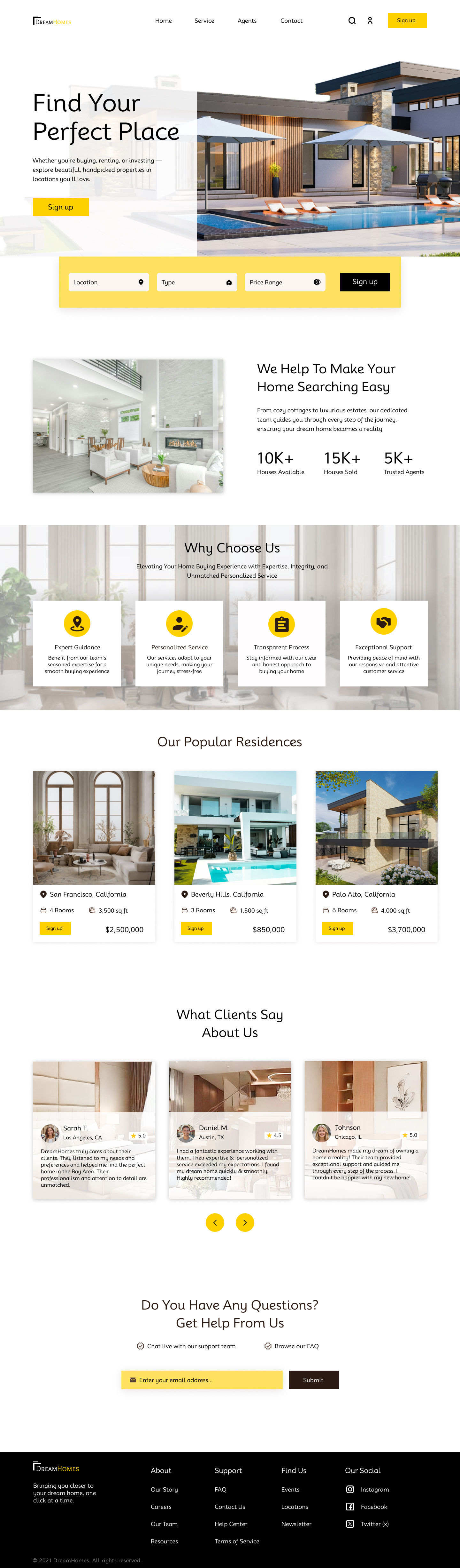 DreamHomes – Modern Real Estate Landing Page UI cleanui designinspiration dreamhome figma figmadesign homepage landingpage moderndesign propertylisting propertysearch realestate realestatewebsite responsivedesign template ui uiux ux webdesign websitedesign