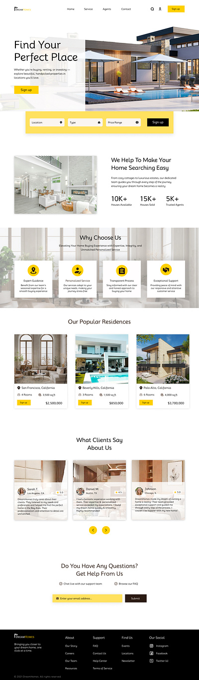 DreamHomes – Modern Real Estate Landing Page UI cleanui designinspiration dreamhome figma figmadesign homepage landingpage moderndesign propertylisting propertysearch realestate realestatewebsite responsivedesign template ui uiux ux webdesign websitedesign