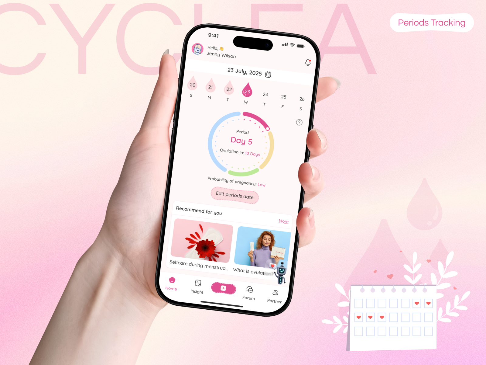 AI-Powered Period Tracker Mobile App ai app app design calendar cycle design fertility mobile app mobile app design period period tracker pregnancy tracker ui uidesign uiux ux women