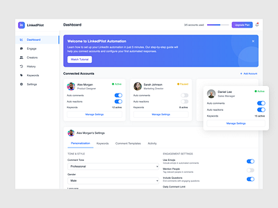 LinkedPilot – LinkedIn Automation Dashboard app automation branding dashboard graphic design ui uiux web webdesign
