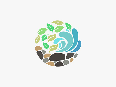 Harmony of Nature Leaf, Water, and Stone branding circle eco friendly environment garden leaf wave logo logo design minimalist nature nature theme organic teamographic water stone