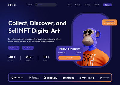 NFT Landing page collect discover sell colorful crypto digital art digital currency figma hero section interaction design landing page design meta nft playful trend ui ux virtual web web3 website