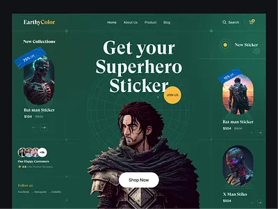 Sticker Shop Landing Page branding cart company creative e shop earthycolor ecommerce graphic design marketplace modern mrinmoy online store shop shopify sticker ui ux website woocommerce