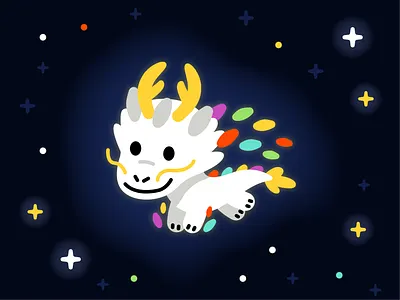 Rainbow Space Dragon branding cartoon character children cute digital dragon flat funny galaxy illustration kawaii kids logo mascot monster rainbow space stars vector