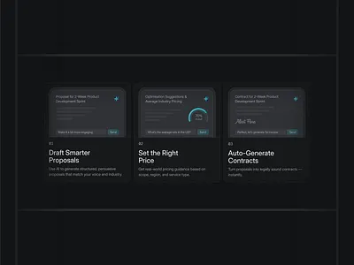 Proposal builder value prop ai assistant clean clean layout contract automation dark ui dashboard figma flat legaltech minimal pricing tool product design proposal workflow saas shadcn shadcnui tailwind ui inspiration