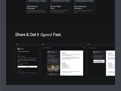 AI-enabled contract maker agreement ui clean clean ui contract dark mode document viewer esignature figma interface flat flow legal documents minimal product design shadcn shadcnui sign off screen tailwind