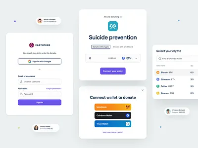 EarthFund: Donate components clean clean ui components connect wallet donate earthfund elements minimal select crypto sign in sign up ui ui components ui design ui resouce ui8 ux ux design web design