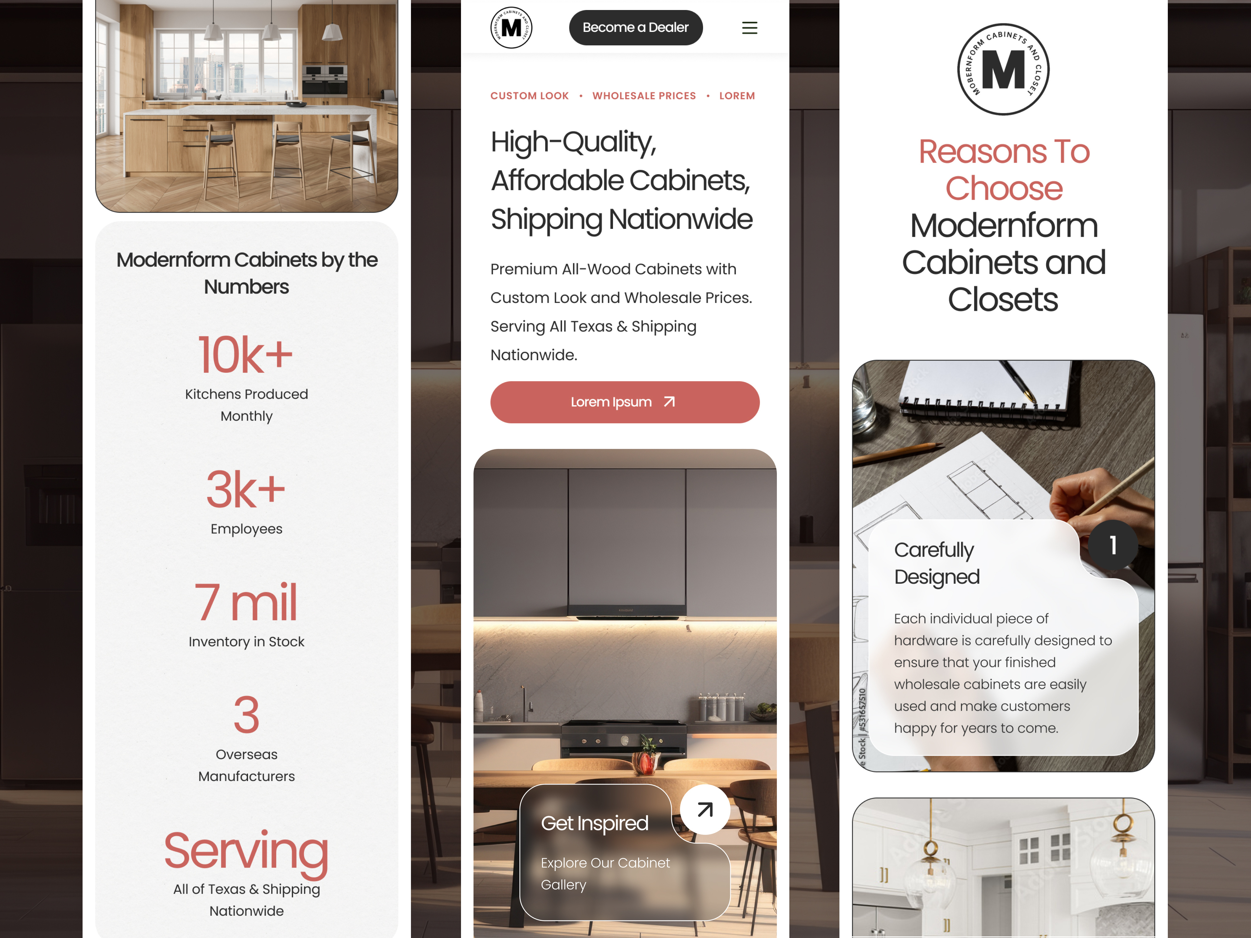 Modern Form Cabinets: Launching into the Texas Market b2b design cabinetry website construction website furniture website design interior design kitchen cabinets showroom website ui