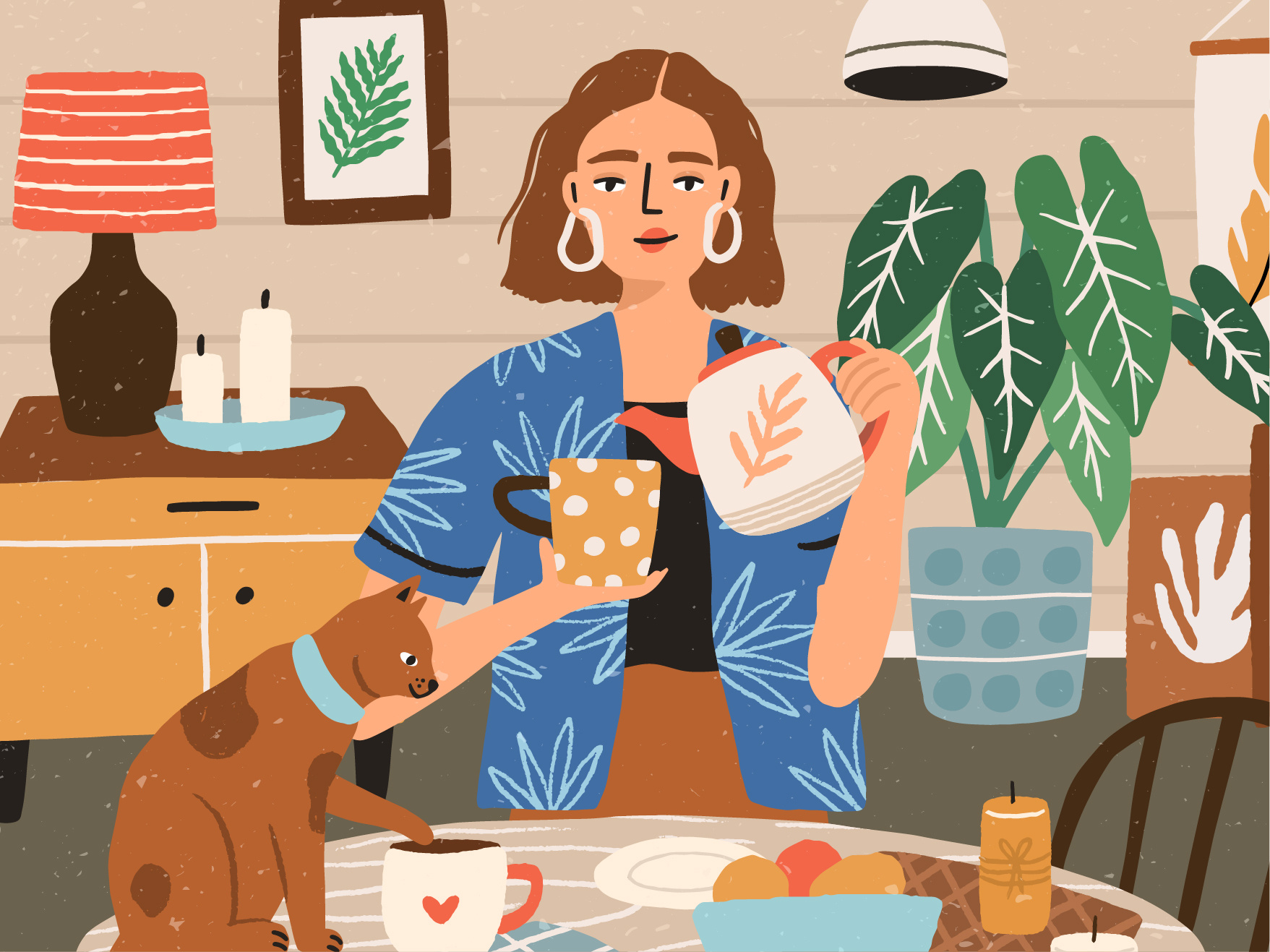 Plant Lady at Home Garden adobe illustrator care cartoon cozy cute flat flowers garden girl hobby home house houseplants illustration interior plants pot procreate vector woman