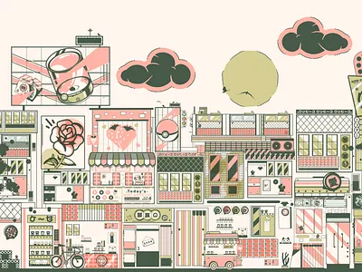 Pink City off mouse matco anime art city drawing city landscape digital art illustration japanese city vector illustration