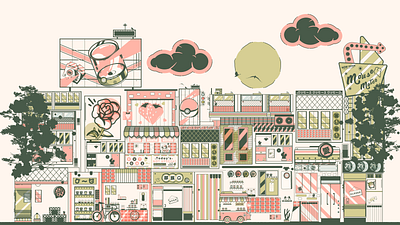 Pink City off mouse matco anime art city drawing city landscape digital art illustration japanese city vector illustration