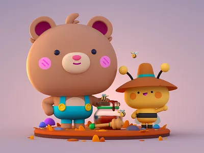 Honey Farmers 3d 3d art 3d character animation bear bee blender character character design cute design friends game art graphic design honey illustration illustrator motion graphics render