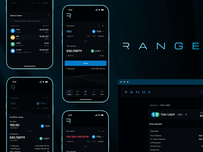 RANGE - DEX on TON blockchain crypto dashboard design desktop dex exchange logo mobile nft swap ton ui ux