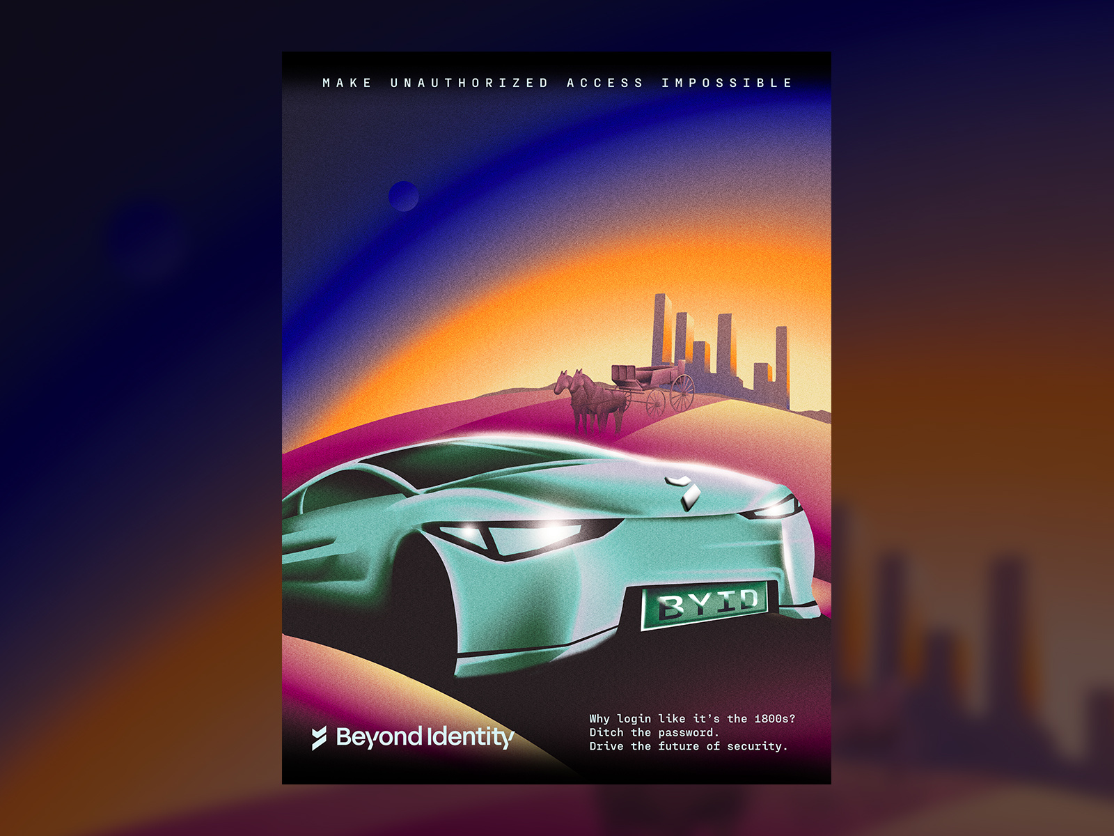 Beyond Identity - Car branding car event future historic illustration poster retro retrofuturism sci fi security space texture vintage