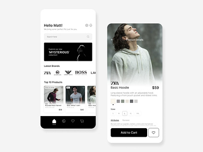 Online Shopping App black branding clean cloths design detail home iphone minimal mobile mobile design monochrome online product search shop shopping ui user interface ux